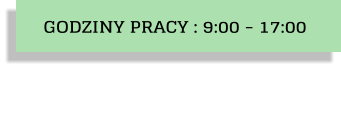 GODZINY PRACY : 9:00 - 17:00